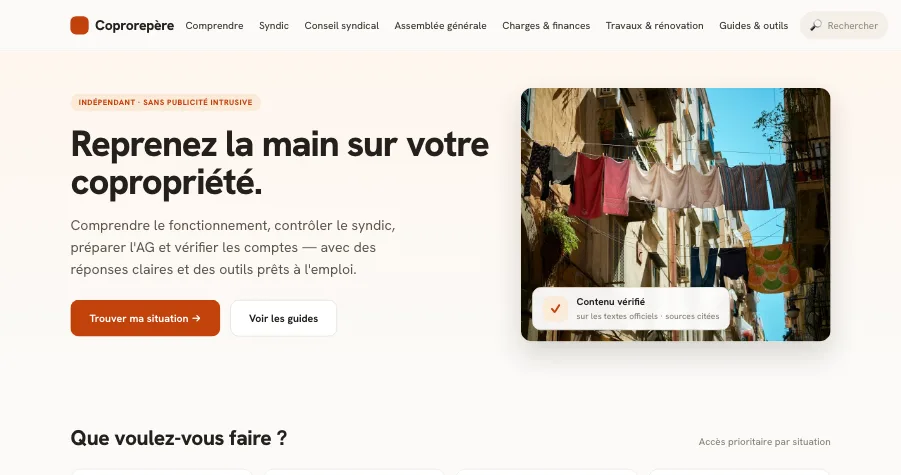 Page d'accueil du site Coprorepère